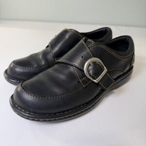 Born Black Leather Monk Strap Buckle Loafers Moc Toe D48163 Womens 8 39